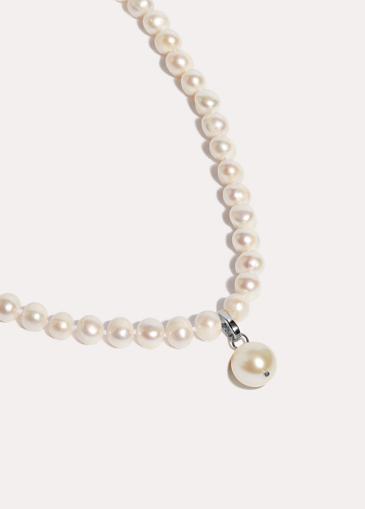 Pearl Necklace with Ada Silver Charm Set